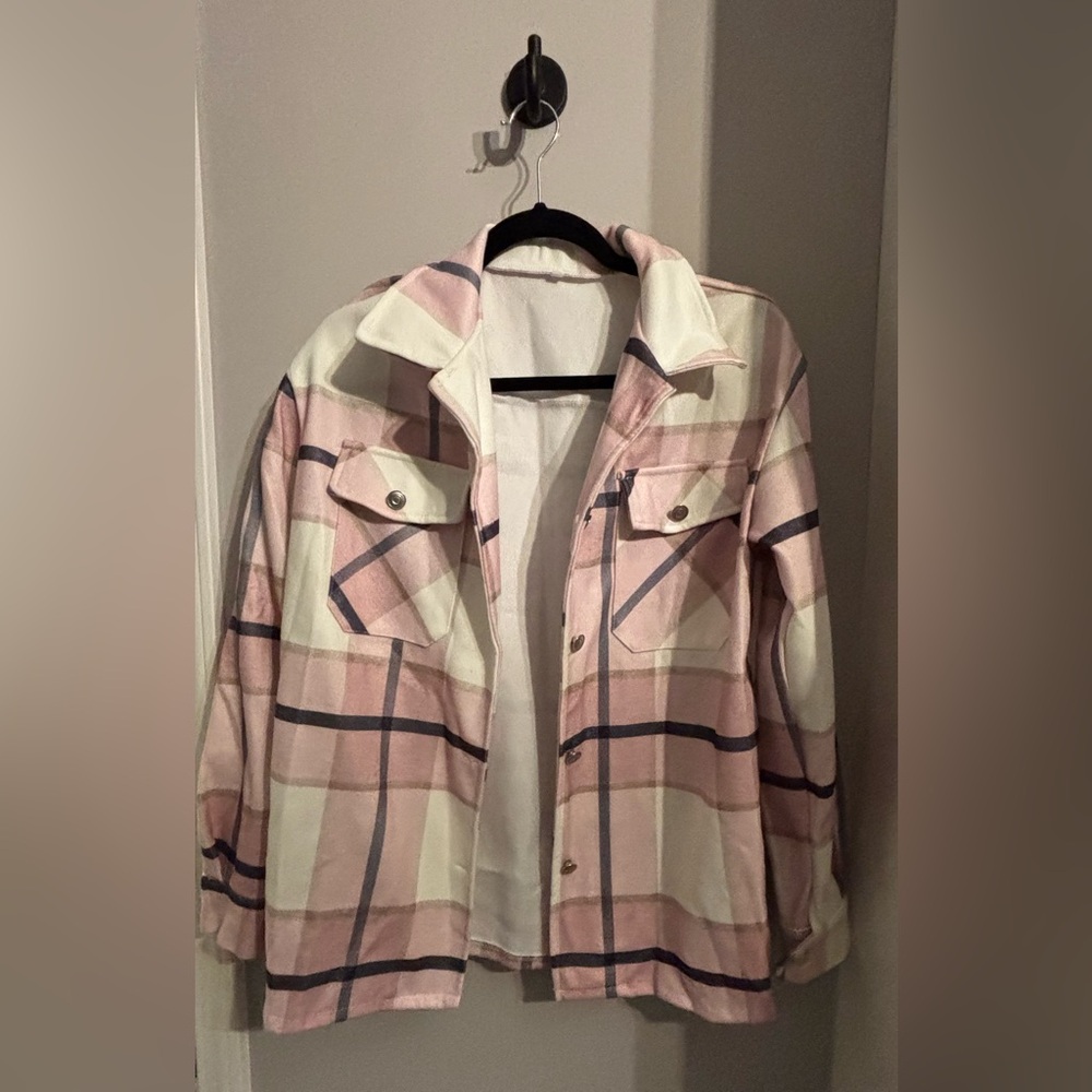 Plaid Pink and White Women's Large Jacket
